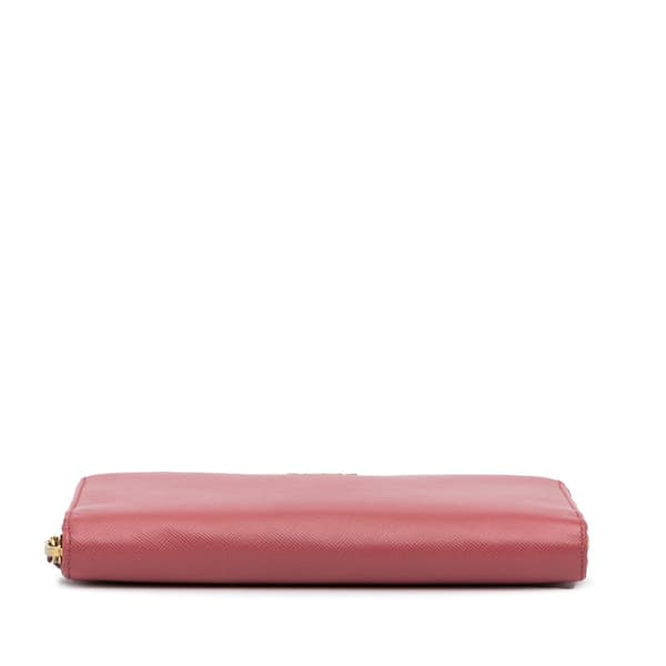 Pre-owned Prada Saffiano Zip Around Long Wallet Pink