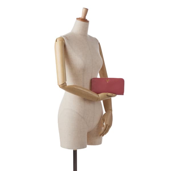 Pre-owned Prada Saffiano Zip Around Long Wallet Pink