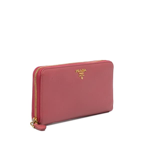Pre-owned Prada Saffiano Zip Around Long Wallet Pink