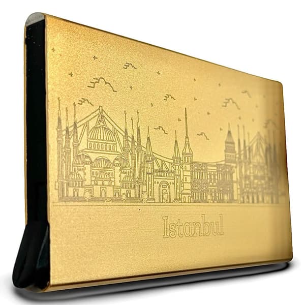 Istanbul Turkey skyline gold credit card holder - durable card wallet with anti skim