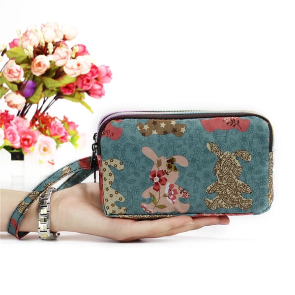 INF Tre-lags damepung & mobiltelefontaske rabbit pattern