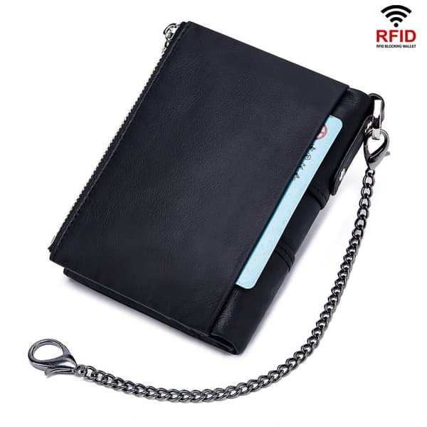 Tri-fold RFID pung med 2 møntlommer