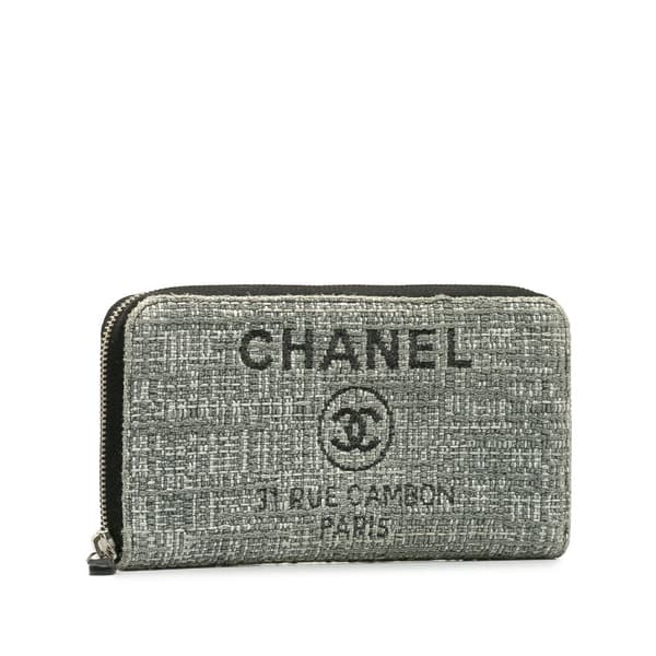Pre-owned Chanel Tweed Deauville Continental Wallet Gray