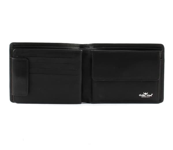 Guldhuvud herrväska i svart läder - Pol o RFID Protect Billfold Coin Wallet 44019