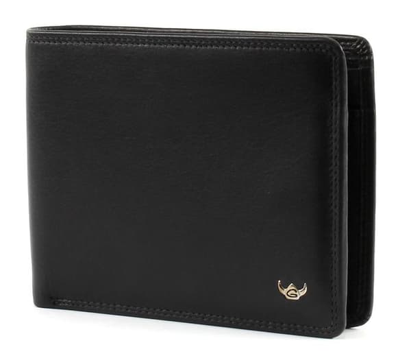 Guldhuvud herrväska i svart läder - Pol o RFID Protect Billfold Coin Wallet 44019