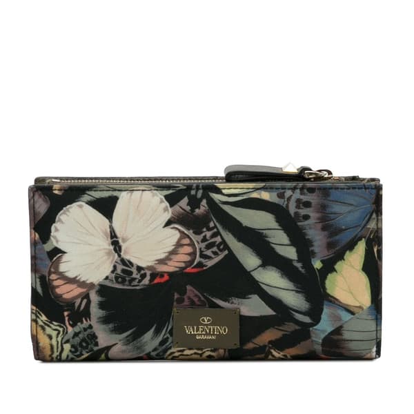 Pre-owned Valentino Printed Canvas Wallet Black