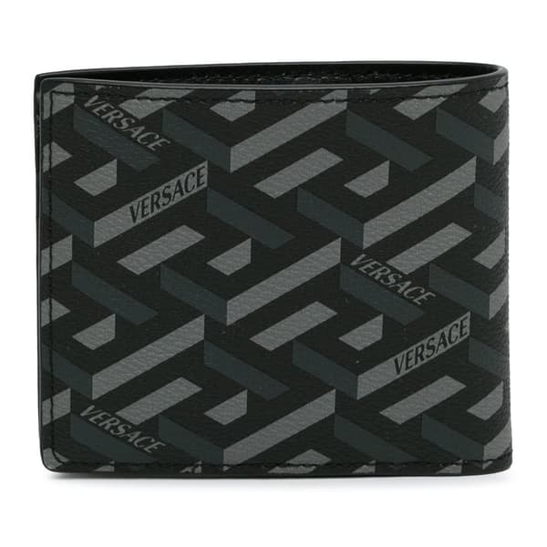 Pre-owned Versace La Greca Small Wallet Black