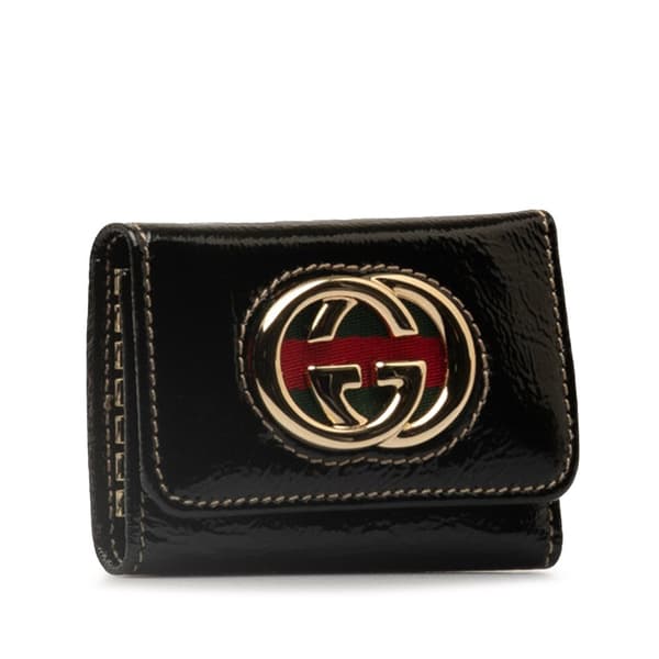 Pre-owned Gucci Britt Leather Key Holder Black