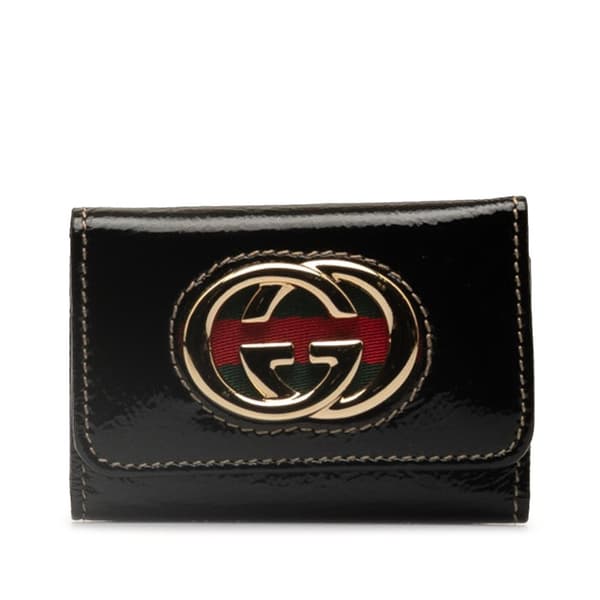 Pre-owned Gucci Britt Leather Key Holder Black