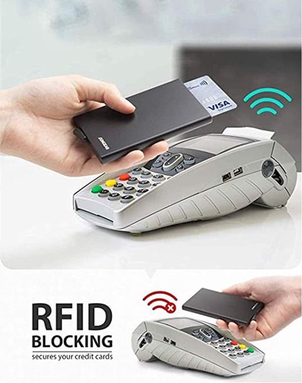 2x Sølv kortholder skyver front 5-kort - RFID sikkert