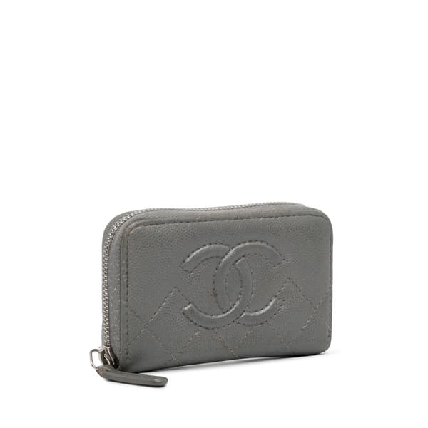 Pre-owned Chanel CC Caviar Zip Coin Pouch Gray