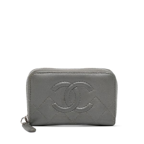 Pre-owned Chanel CC Caviar Zip Coin Pouch Gray