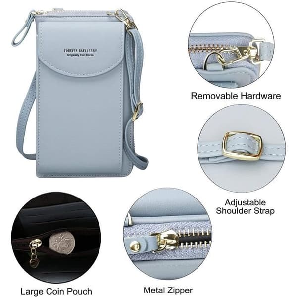 Crossbody-väska i PU-läder Myntväska Mobiltelefon Minificka Korthållare Axelplånboksväska för present (blå)