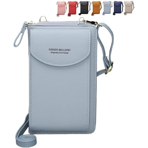 Crossbody-väska i PU-läder Myntväska Mobiltelefon Minificka Korthållare Axelplånboksväska för present (blå)
