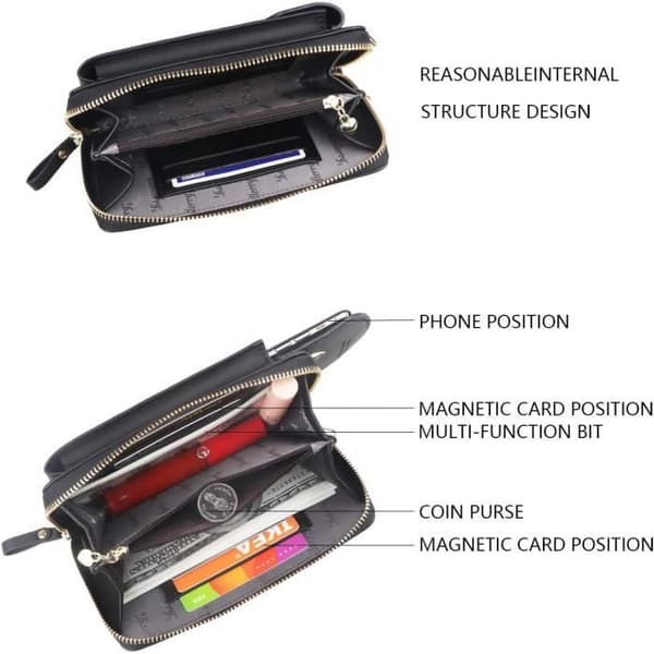 Liten crossbody-väska för kvinnor, mobil plånbok med kreditkortsfack (svart)