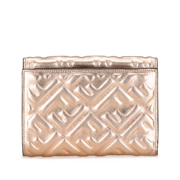 Pre-owned Fendi Zucca Embossed Compact Wallet Gold