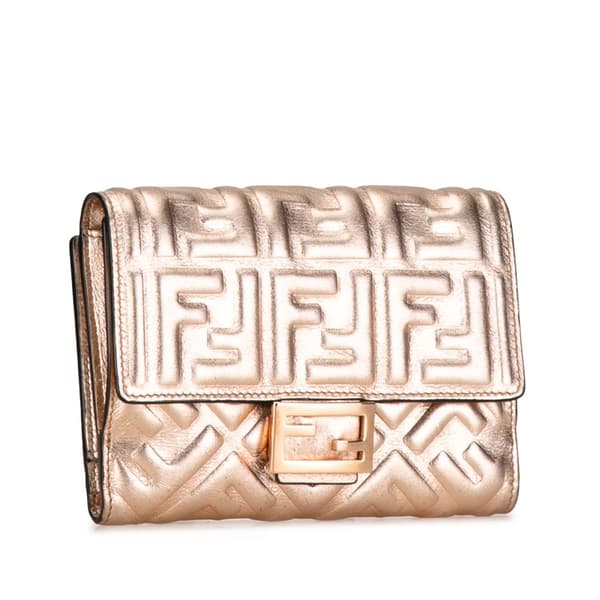 Pre-owned Fendi Zucca Embossed Compact Wallet Gold
