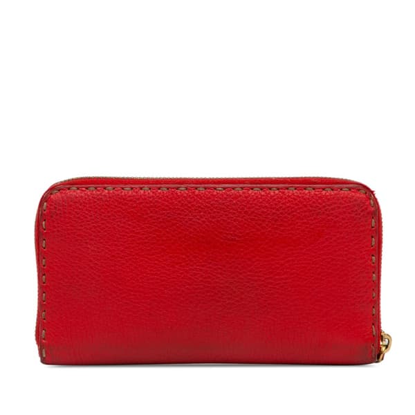Pre-owned Fendi Leather Selleria Zip Around Long Wallet Red
