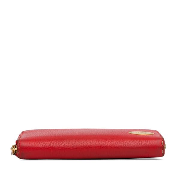 Pre-owned Fendi Leather Selleria Zip Around Long Wallet Red