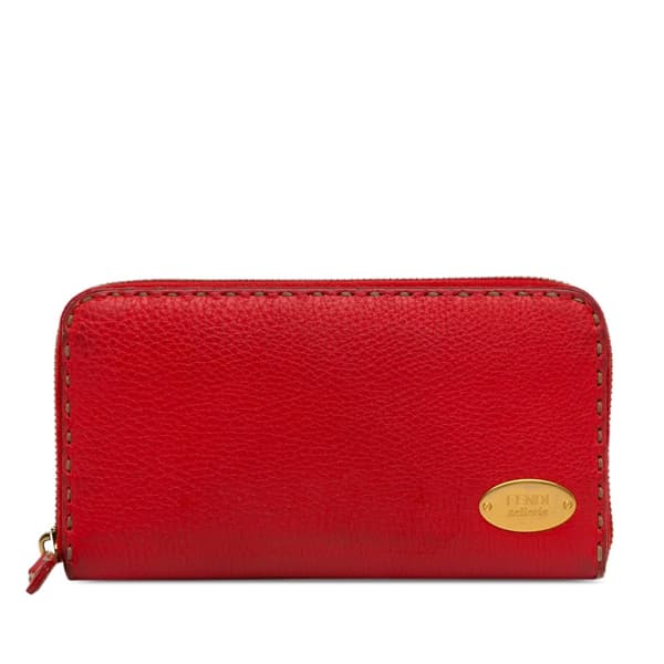 Pre-owned Fendi Leather Selleria Zip Around Long Wallet Red