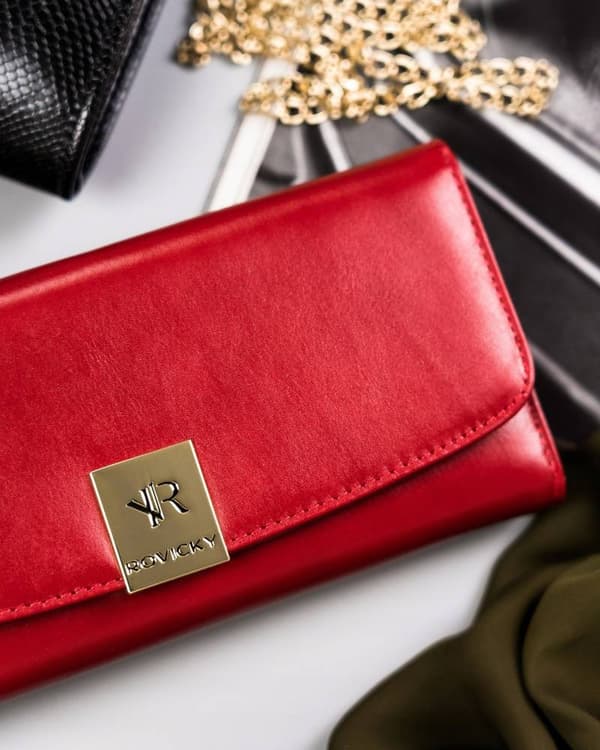Velká, kožená dámská peněženka se zapínáním na systém RFID - Rovicky