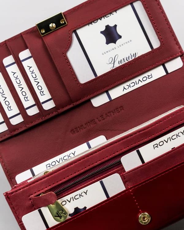 Velká, prostorná dámská peněženka z lakované kůže na patentku - Rovicky