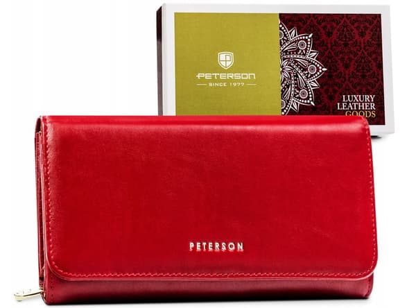 Velká, kožená dámská peněženka se zapínáním a RFID systémem - Peterson