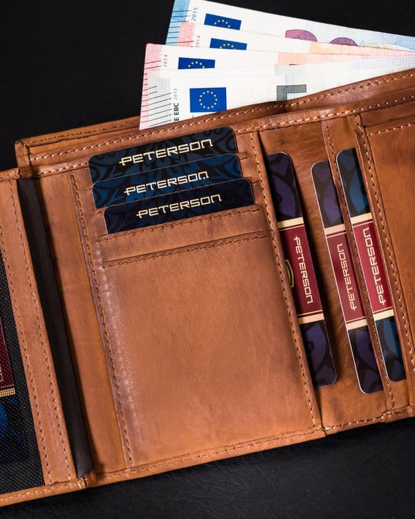 Kožená pánská karetní peněženka na zip - Peterson