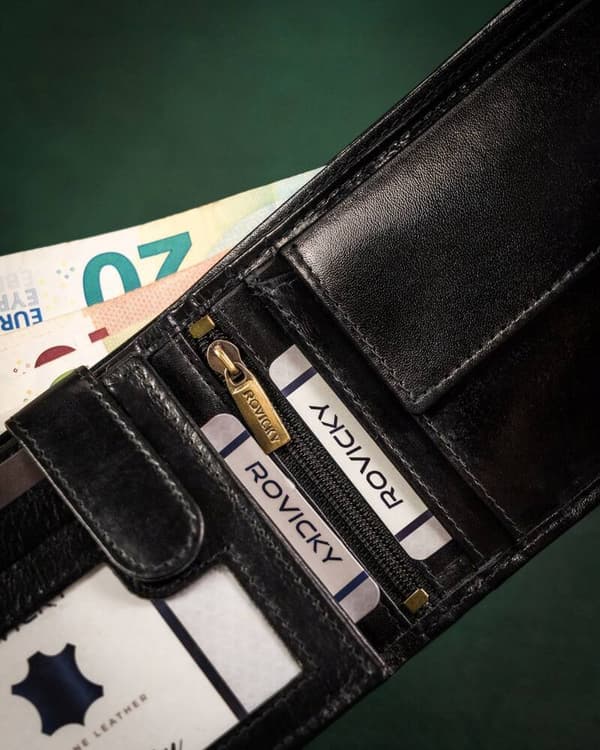 Elegant, læder pung til mænd uden udvendig lås - Rovicky
