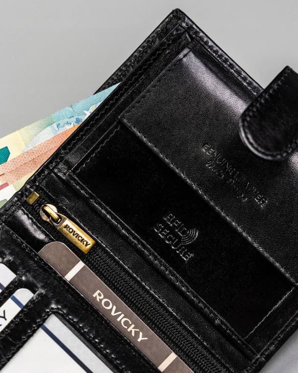 Velká, kožená pánská peněženka s RFID systémem, zapínání na patentku - Rovicky