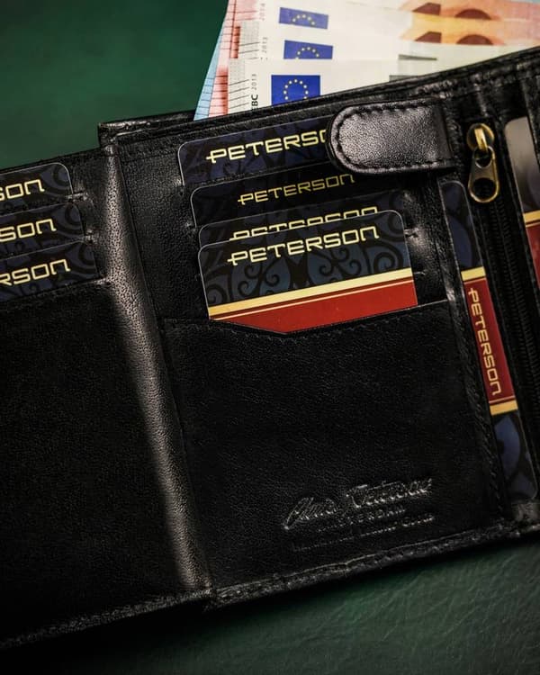 Stor, læder pung til mænd med trykknapper - Peterson