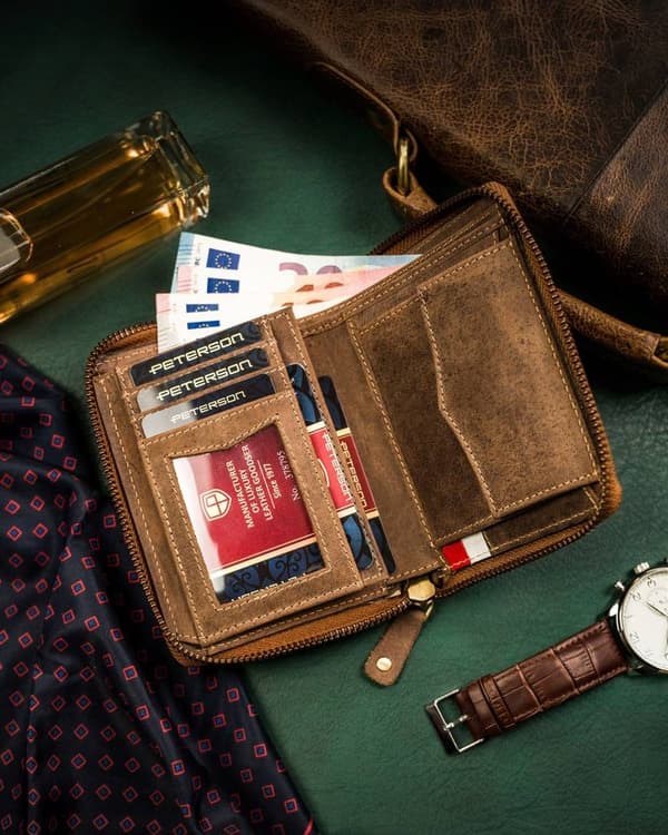 Velká, kožená pánská peněženka na zip - Peterson