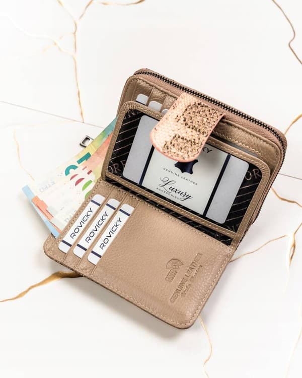 Dámská kožená peněženka se systémem RFID Protect, zapínání na patentku - Lorenti