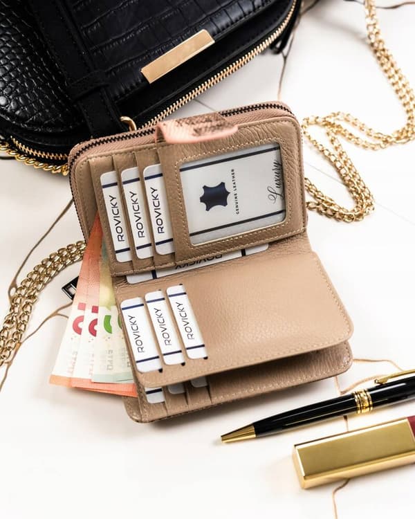 Dámská kožená peněženka se systémem RFID Protect, zapínání na patentku - Lorenti