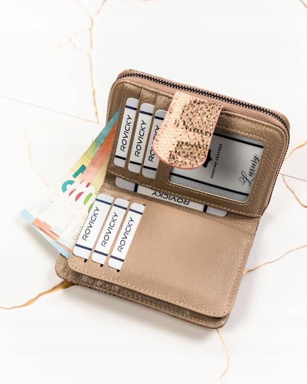 Dámská kožená peněženka se systémem RFID Protect, zapínání na patentku - Lorenti