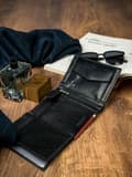 Miniatyrbillede 9 af 10: Lodret, tofarvet herrepung lavet af naturligt læder - Rovicky