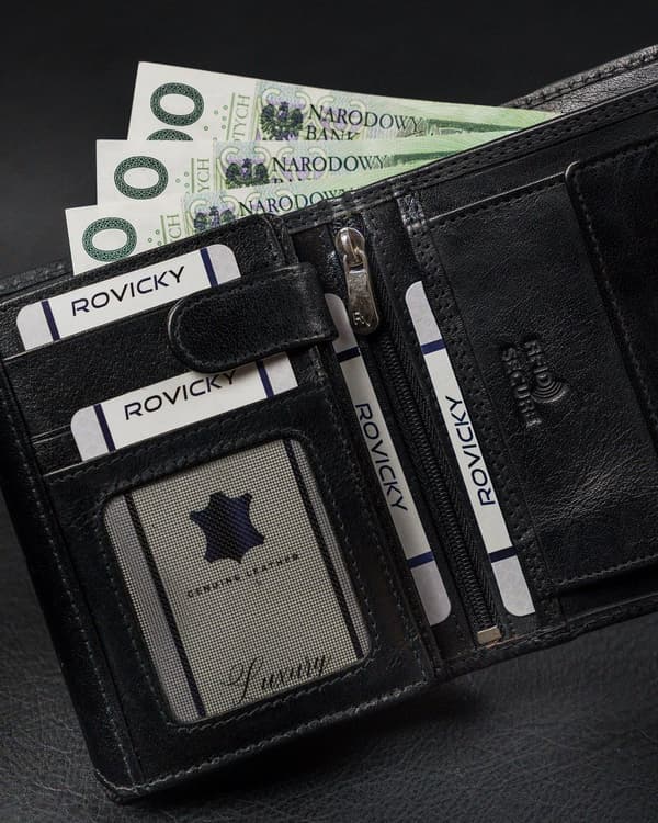 Funkční, vertikální pánská peněženka bez zapínání z přírodní kůže - Rovicky