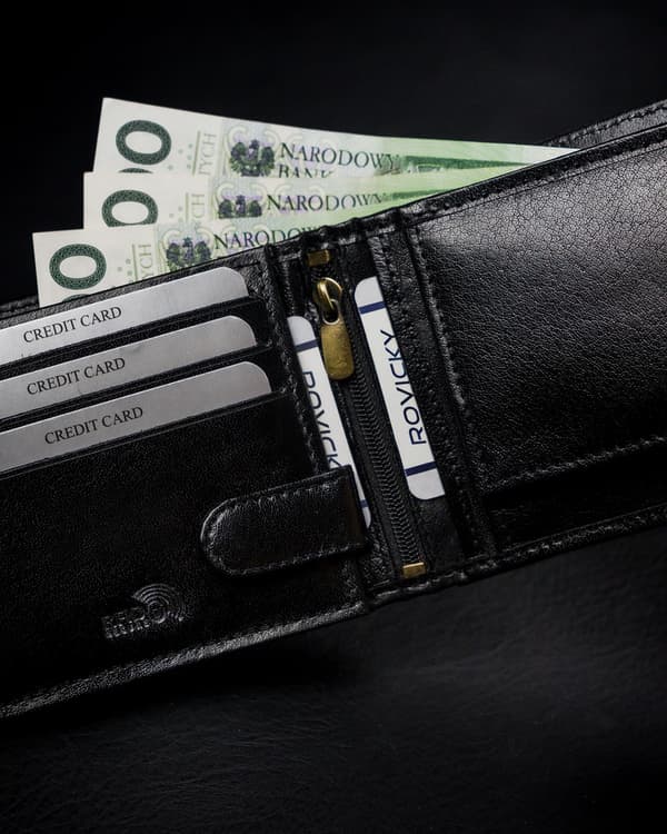 Tenká pánská peněženka z přírodní lícové kůže s přihrádkou na zip - Rovicky