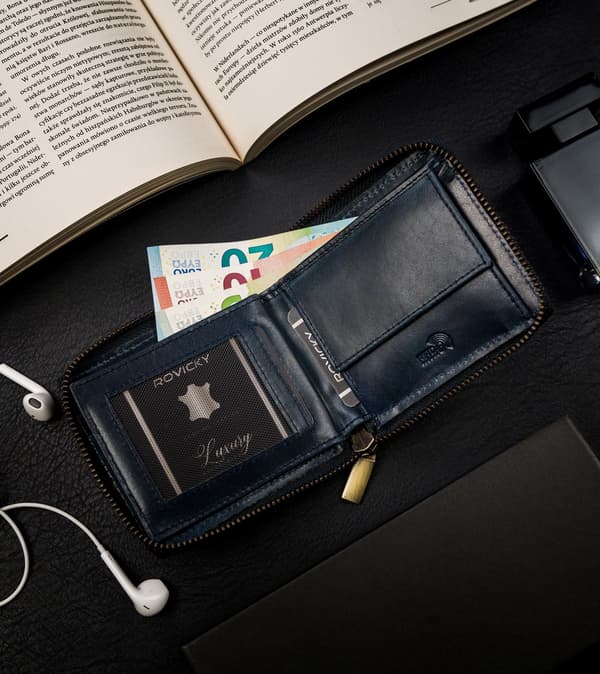 Kožená hranatá pánská peněženka se zipem v retro stylu, RFID - Always Wild