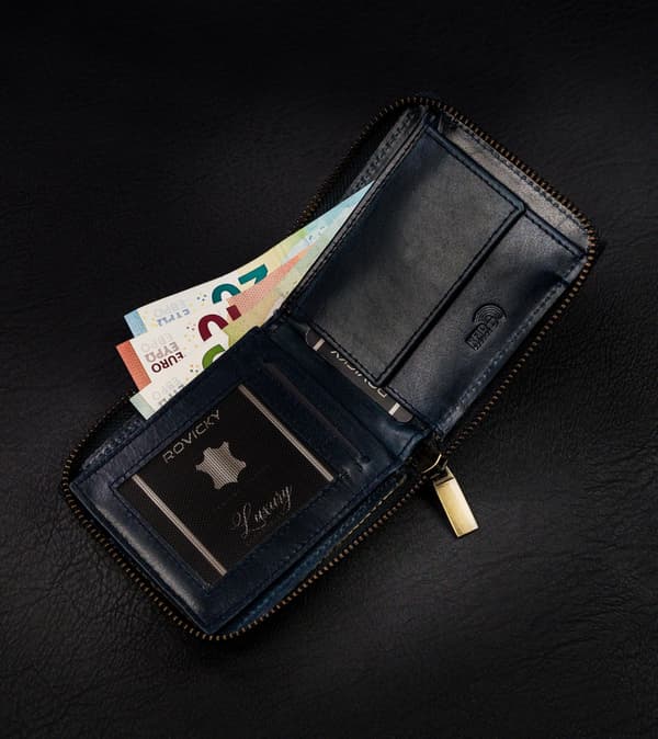 Kožená hranatá pánská peněženka se zipem v retro stylu, RFID - Always Wild