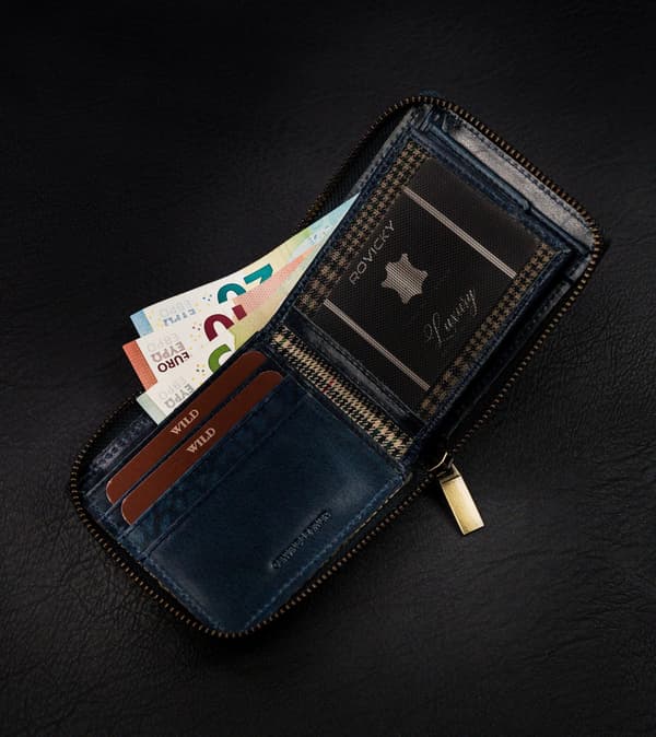 Kožená hranatá pánská peněženka se zipem v retro stylu, RFID - Always Wild