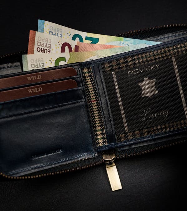 Kožená hranatá pánská peněženka se zipem v retro stylu, RFID - Always Wild