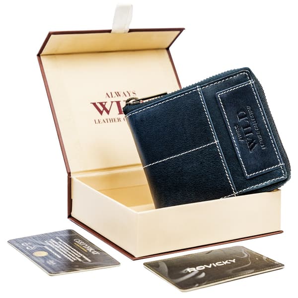 Kožená hranatá pánská peněženka se zipem v retro stylu, RFID - Always Wild