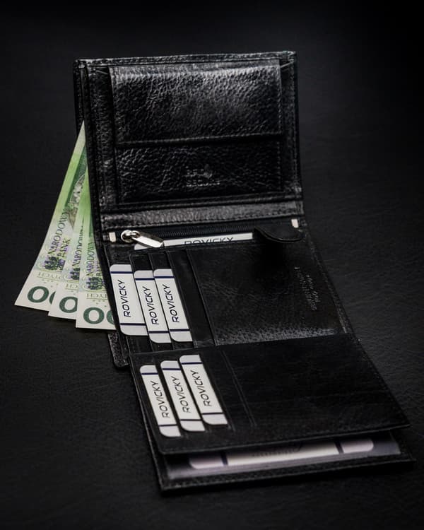 Klasická vertikální pánská peněženka z přírodní kůže s technologií RFID - Rovicky