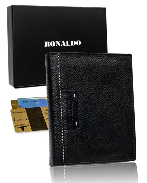 Stor sort læder RFID pung til mænd - Ronaldo