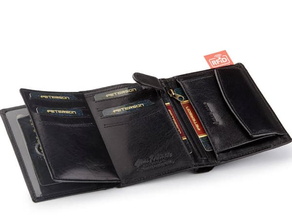 Vertikální pánská peněženka z přírodní kůže RFID - Peterson