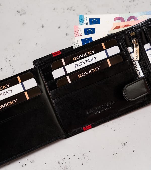 Pánská kožená peněženka s červeným páskem - Rovicky