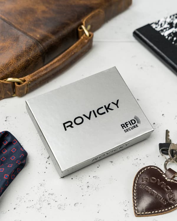 Velká pánská peněženka z přírodní kůže se zapínáním na patentky - Rovicky