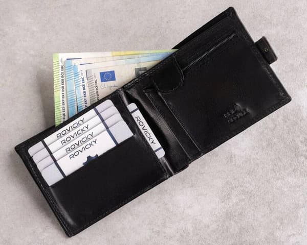 Kožená pánská peněženka s RFID systémem uzavíratelná na patentku - Rovicky