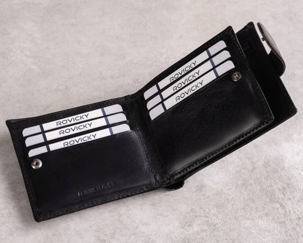 Kožená pánská peněženka s RFID systémem uzavíratelná na patentku - Rovicky